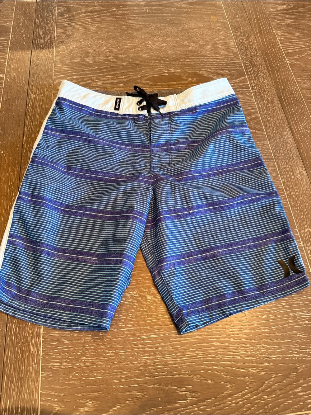Hurley Blue Striped Board Shorts youth size 12/26